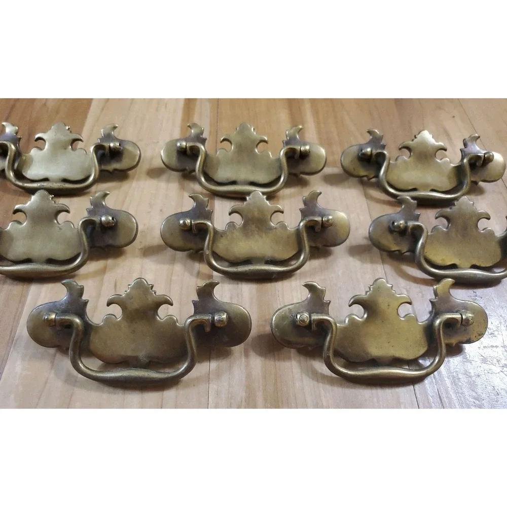 8 Vintage Brass Chippendale Batwing Drawer Pull Handles Furniture Lot